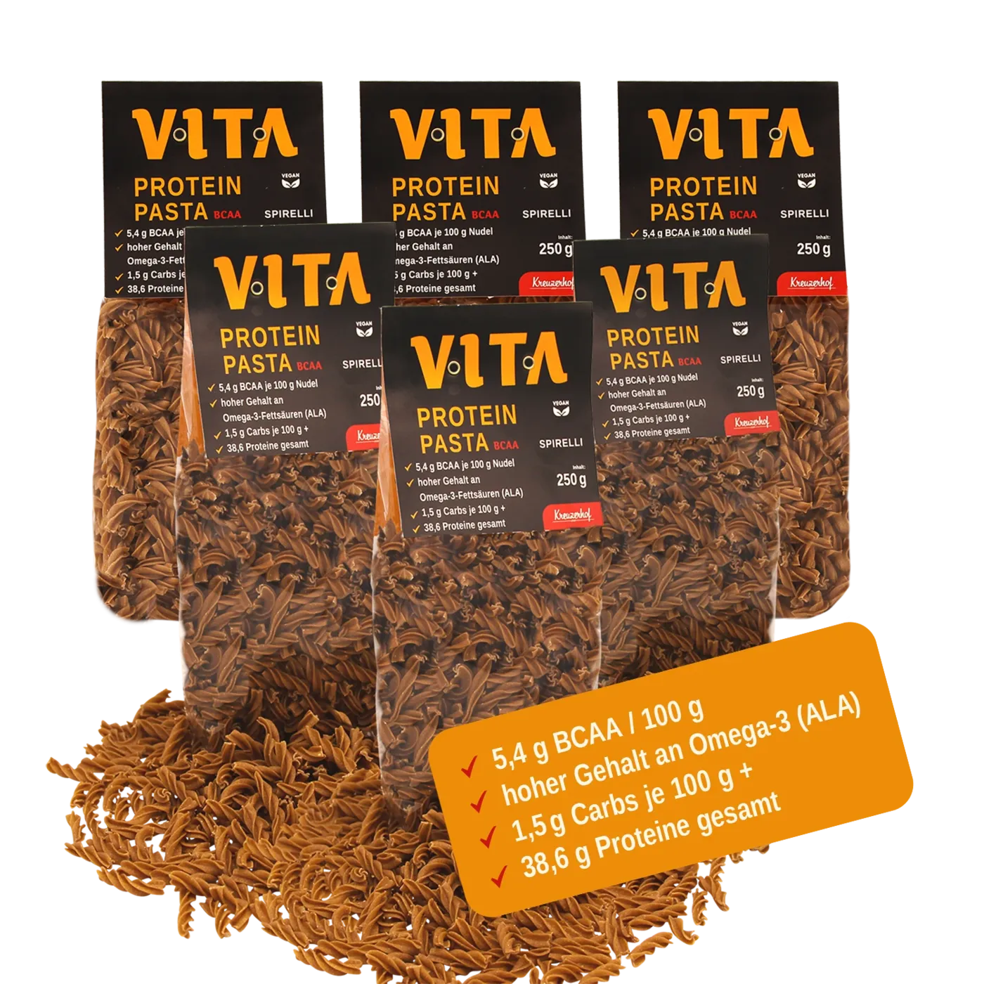 3x VITA Protein Pasta BCAA Spirelli 2x VITA Protein Brotbackmischung 1 x VITA Protein Pizzabackmischung